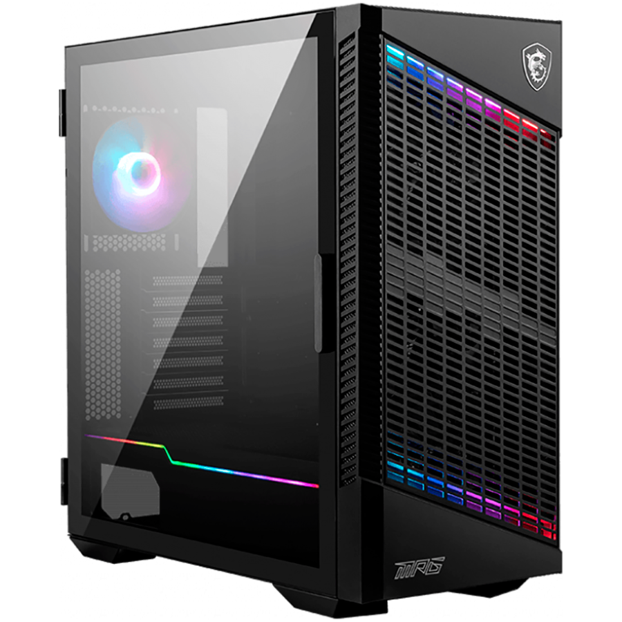 Boîtier pc gaming msi mpg velox 100p airflow format tour moyenne noir 3 ventilateurs 120 mm + 1 ventilateur argb 120 mm bande lumineuse argb usb type-c 1 écran en verre trempé central e-atx atx matx mini-itx