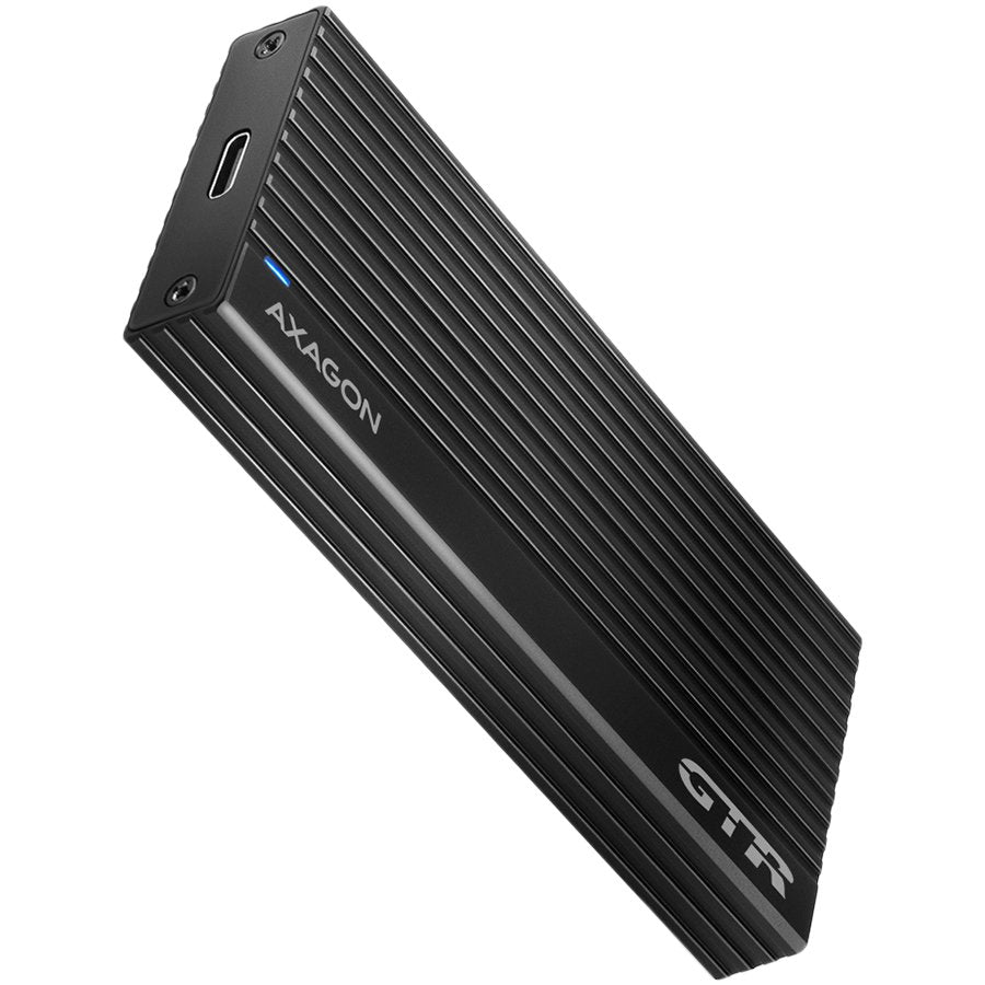 Le boîtier externe ultra-rapide AXAGON EEM2-GTR THIN RIB avec interface USB 3.2 Gen 2 est conçu pour les disques SSD M.2 NVMe (PCI-Express). Le connecteur USB-C double face et le câble USB-C -> USB-C fourni assurent une connexion fiable.