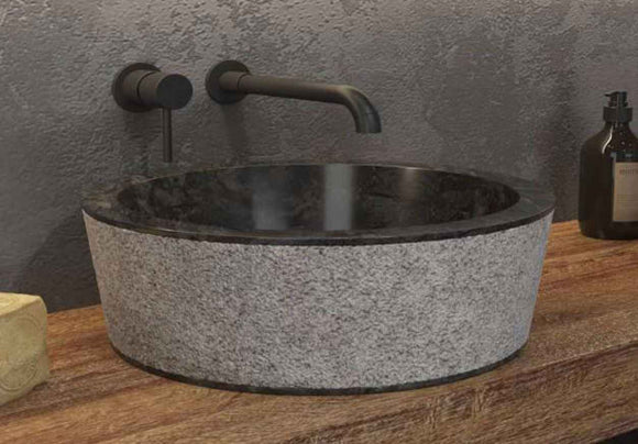 Vasque ronde TIMUR NERO à poser Ø40 x15 cm en pierre noire