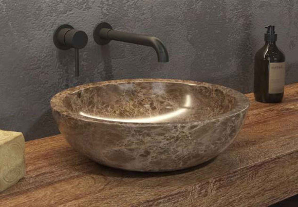 Vasque ronde ELENA GREY à poser 40 x12 cm en pierre