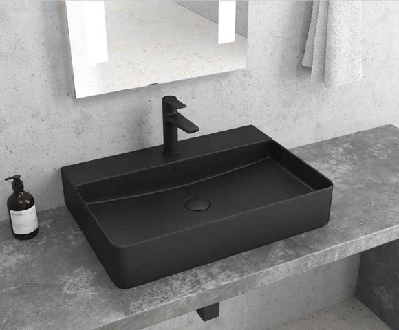 Vasque noire rectangulaire monotrou à poser 50x42x12 cm
