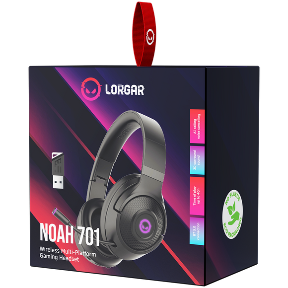 Lorgar NOAH 701 Headset with Microphone | Bluetooth | Built-in microphone | 2.4GHz USB, BT 5.1 | ANC | Black
