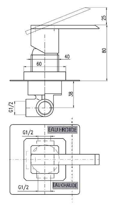 Mitigeur douche encastrable LOIRA en laiton chromé