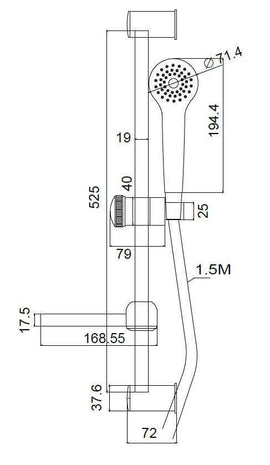 Set de douche mural chromé ANNA avec douchette 52,5 cm