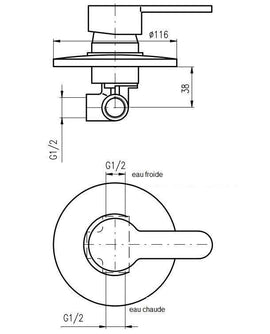 Mitigeur douche à encastrer ZAMBEZE en laiton chromé