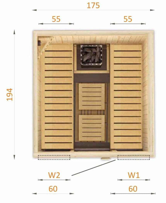 Cabine de Sauna finlandais PERHE 6 places 175x194 x H.199 cm