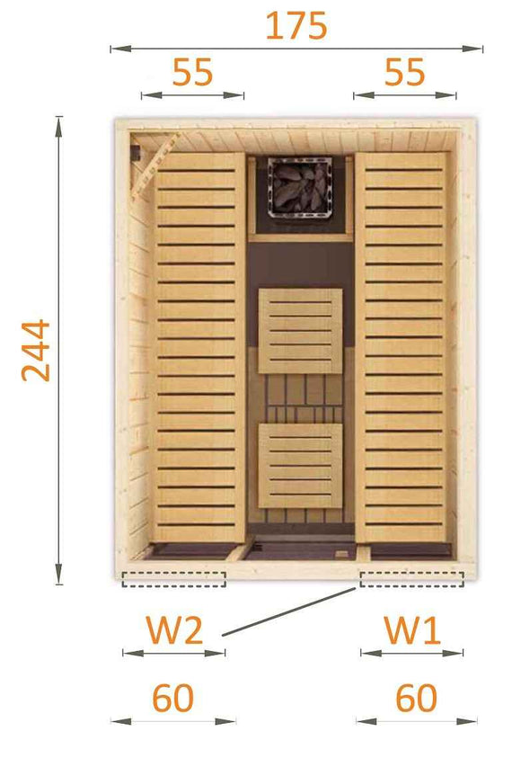 Cabine de Sauna finlandais PERHE 8 places 175x244 x H.199 cm