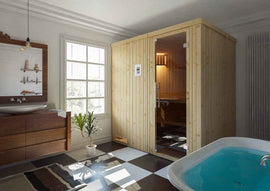Sauna finlandais 2 fenêtres vitrées AFO 4/5 places 194x194 x H.199 cm