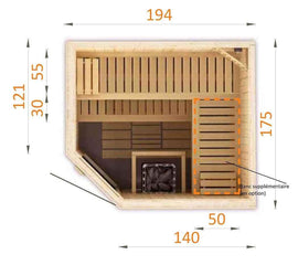 Cabine de sauna d’angle finlandais PERHE 4 places 194x175 x H.199 cm