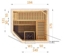 Cabine de sauna d’angle finlandais vitrée PERHE 4 places 194x175 x H.199 cm