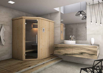Cabine de sauna d’angle finlandais MAFANA 4 places 194x194 x H.199 cm