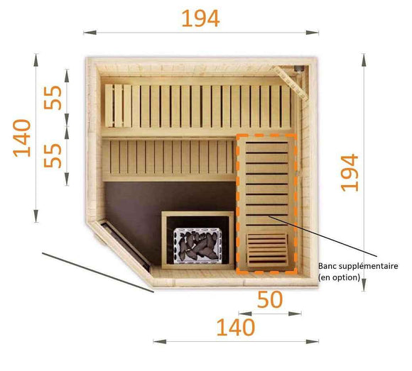 Cabine de sauna d’angle finlandais MAFANA 4 places 194x194 x H.199 cm