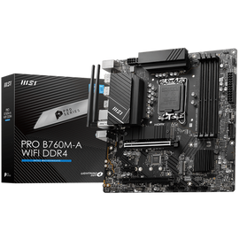 MSI | PRO B760M-A WIFI DDR4 | Processor family Intel | Processor socket LGA1700 | DDR4 | Supported hard disk drive interfaces SATA, M.2 | Number of SATA connectors 4 - 0
