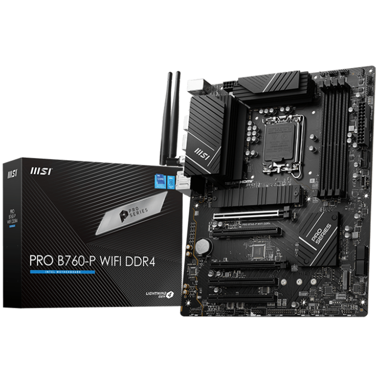MSI | PRO B760-P WIFI DDR4 | Famille de processeurs Intel | Socket de processeur LGA1700 | DDR4 | Interfaces de disque dur prises en charge : SATA, M.2 | Nombre de connecteurs SATA : 4
