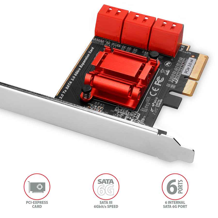 Contrôleur PCI-Express SATA III six canaux avec six ports SATA internes. Profil standard et bas.