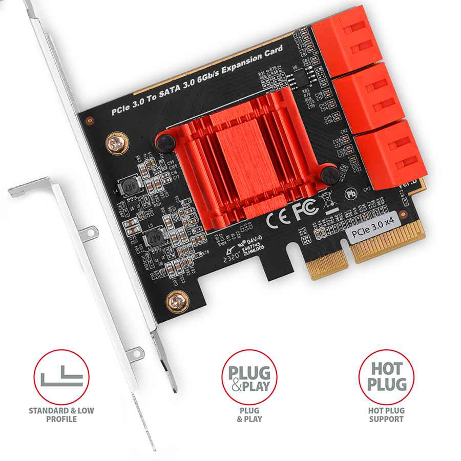 Contrôleur PCI-Express SATA III six canaux avec six ports SATA internes. Profil standard et bas.