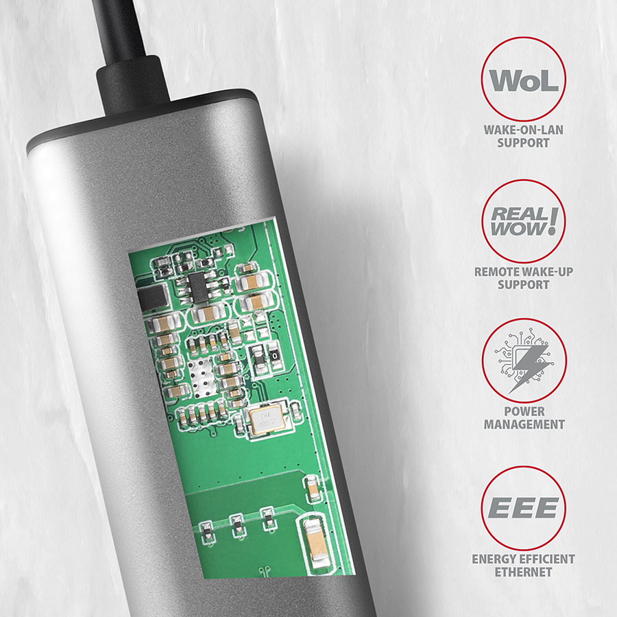Adaptateur compact en aluminium USB-C 3.2 Gen 1 2,5 Gigabit Ethernet 10/100/1000/2500 Mbit avec installation automatique.