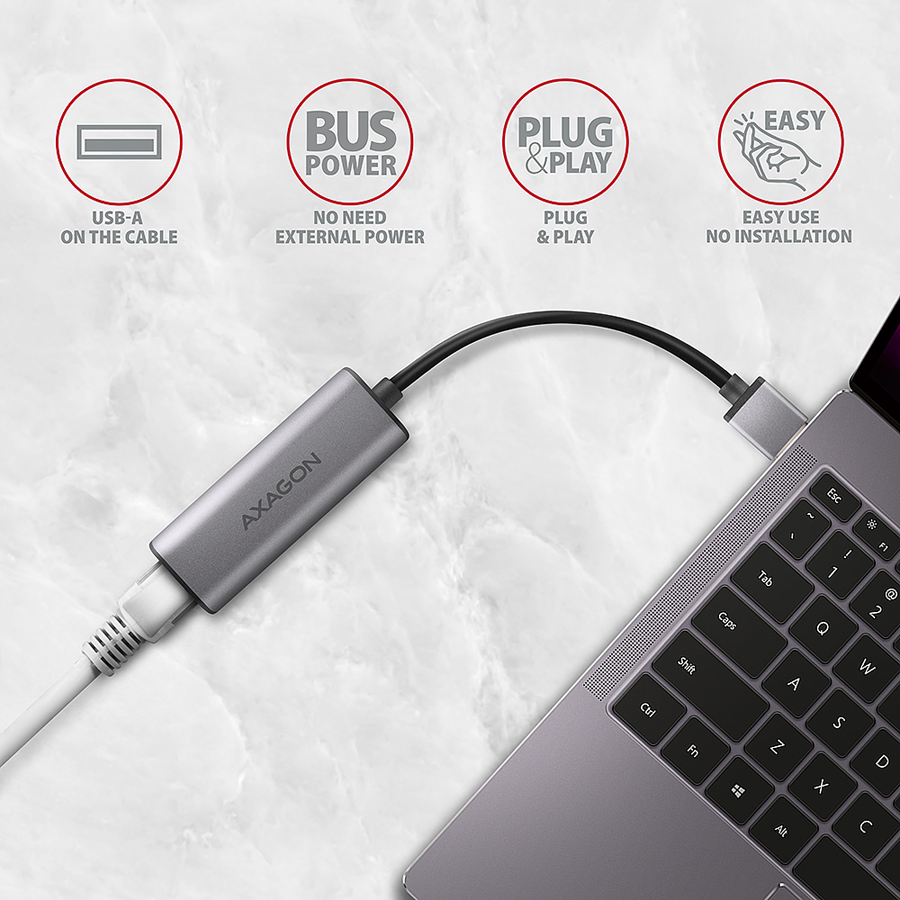 Adaptateur compact en aluminium usb-a 3.2 gen 1 25 gigabit ethernet 10/100/1000/2500 mbit avec installation automatique.