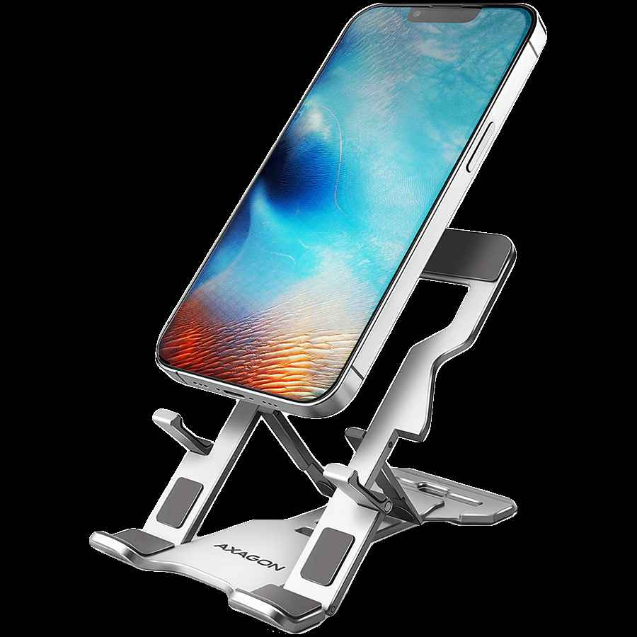 Support pour téléphone/tablette Axagon STND-M : support en aluminium pour téléphones et tablettes de 4 à 10,5 pouces. Cinq positions réglables.