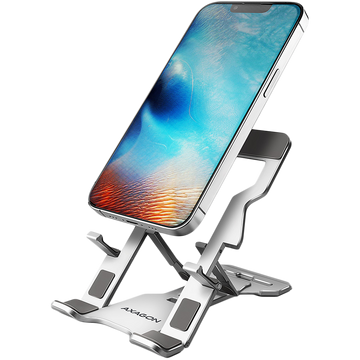 Support pour téléphone/tablette Axagon STND-M : support en aluminium pour téléphones et tablettes de 4 à 10,5 pouces. Cinq positions réglables.