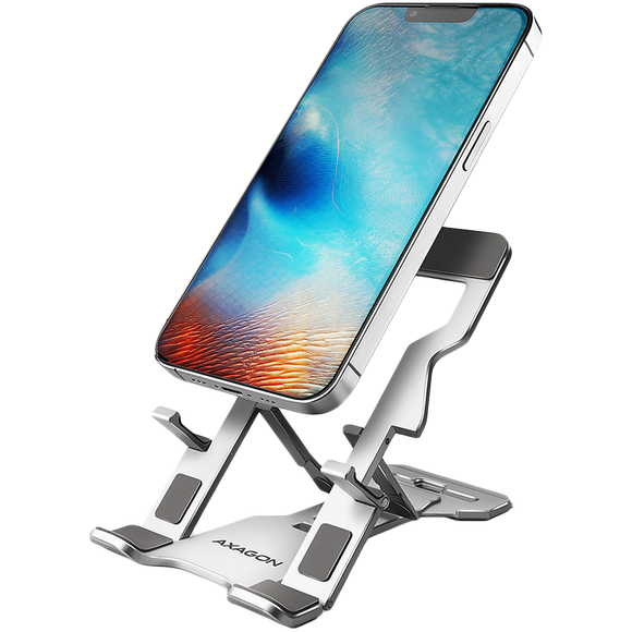 Support pour téléphone/tablette Axagon STND-M : support en aluminium pour téléphones et tablettes de 4 à 10,5 pouces. Cinq positions réglables.