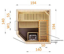 Cabine de sauna d’angle finlandais vitrée MAFANA 4 places 194x194 x H.199 cm