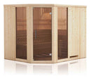Cabine de sauna d’angle à 2 fenêtres vitrées MAFANA 4 places 194x194 x H.199 cm