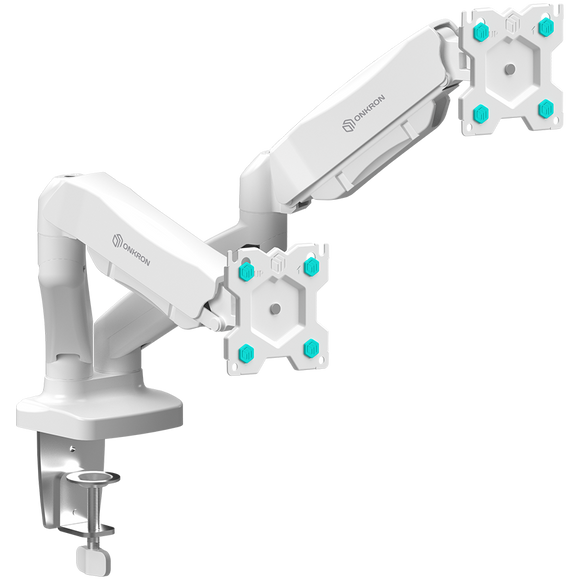 ONKRON G-160-W Swivel and tilt desk mount for two 13-32" monitors, max. 8 kg, with rotation, white
