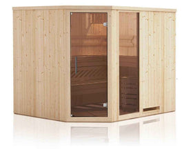 Cabine de sauna d’angle finlandais vitrée KILA 6 places 244x194 x H.199 cm