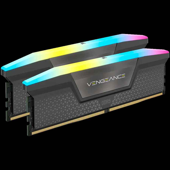 Corsair DDR5, 6 000 MT/s, 32 Go, 2 x 16 Go DIMM, sans tampon, 30-36-36-76, PMIC standard, AMD EXPO, dissipateur thermique VENGEANCE RGB DDR5 gris froid, PCB noir, 1,4 V