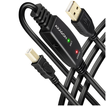 Axagon Active connection USB 2.0 A-M > B-M cable, 20 m long. Power supply option.