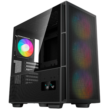 DeepCool CH560 Digital, Mid Tower, Mini-ITX/Micro-ATX/ATX/E-ATX, 1xUSB3.0, 1xType-C, 1xAudio, 3x140mm + 1x120mm Pre-Installed ARGB Fans, Tempered Glass, Mesh Panels, Dual-Status Digital Display, GPU Support Arm, Black, R-CH560-BKAPE4D-G-1