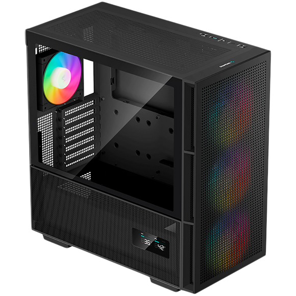 DeepCool CH560 Digital, Mid Tower, Mini-ITX/Micro-ATX/ATX/E-ATX, 1xUSB3.0, 1xType-C, 1xAudio, 3x140mm + 1x120mm Pre-Installed ARGB Fans, Tempered Glass, Mesh Panels, Dual-Status Digital Display, GPU Support Arm, Black, R-CH560-BKAPE4D-G-1