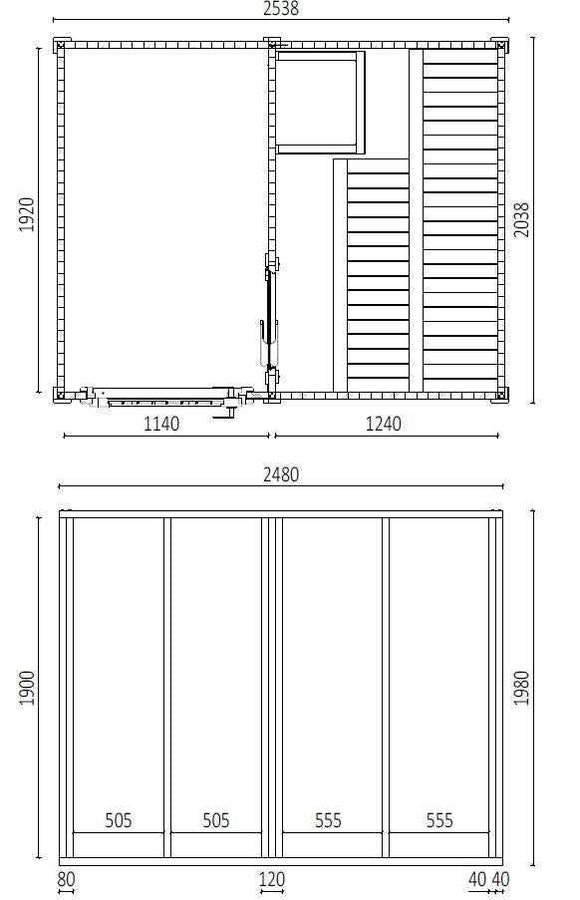 Cabine de sauna extérieur PRYMULA 4 places 253,8x203,8 x H.259 cm