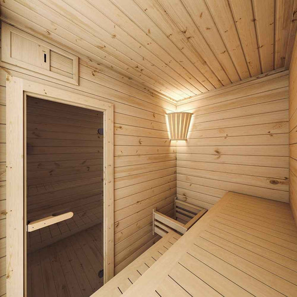 Cabine de sauna vitrée extérieur PRYMULA 4 places 253,8x203,8 x H.259 cm