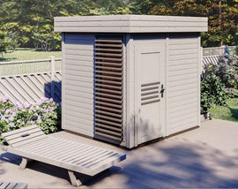 Cabine de sauna vitrée extérieur PRYMULA 4 places 253,8x203,8 x H.259 cm