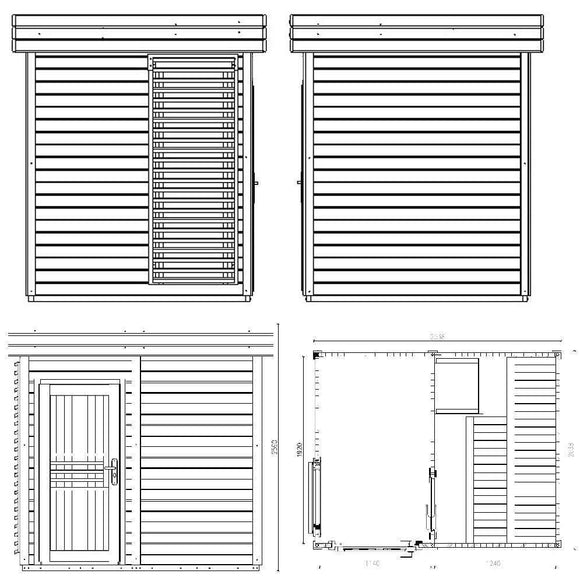Cabine de sauna vitrée extérieur PRYMULA 4 places 253,8x203,8 x H.259 cm