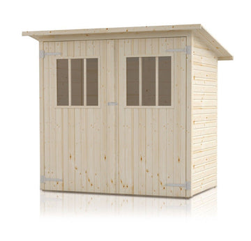 Maison de jardin BRATEK en bois épicéa coloris chêne 203,8x201,9 H. 229 cm