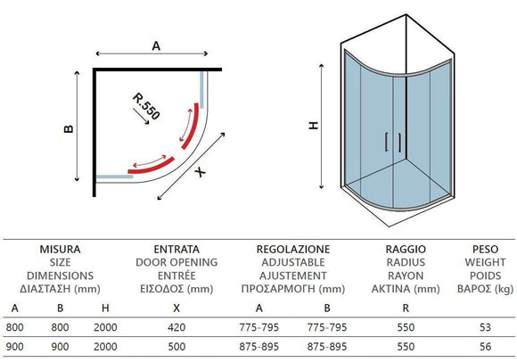 Parois de douche ¼ de cercle ELYSIUM 200 H. 200 cm