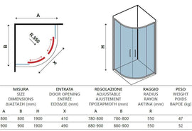 Parois de douche ¼ de cercle EFE 200 NERO H. 190 cm