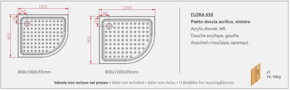 Cabine de douche d’angle ¼ de cercle avec receveur FLORA 650 80x100 H.190 cm