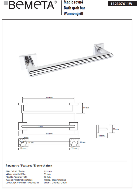 Barre d'appui de douche BETA laiton chromé 35,5x8x5,5 cm