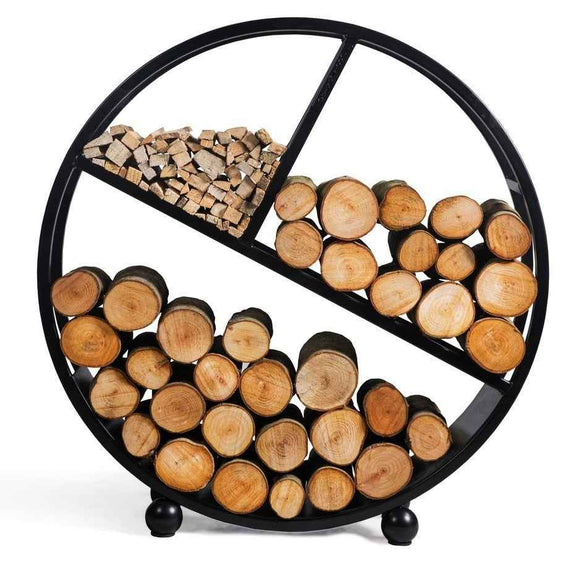 Range-bûches rond DIEGO en acier noir 80 cm