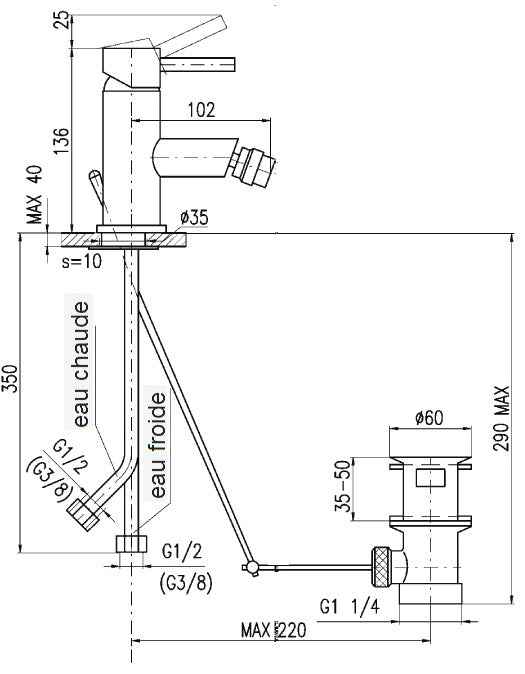 Mitigeur bidet SEINA avec bonde en laiton noir