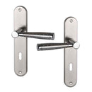 2 poignées de porte sur plaque CASUAL, Entrée de clé pour chambre, Finition aluminium nickel mat, Entraxe standard 195 mm