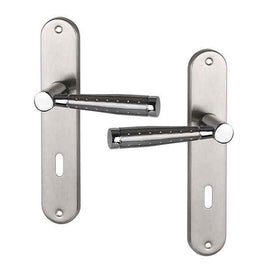 2 poignées de porte sur plaque CASUAL, Entrée de clé pour chambre, Finition aluminium nickel mat, Entraxe standard 195 mm