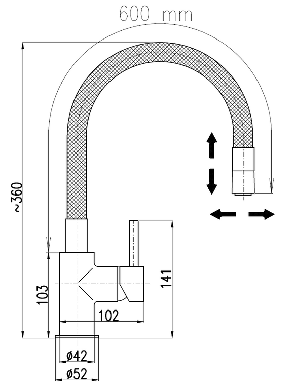 Mitigeur évier flexible à mémoire de forme SEINA en laiton noir mat