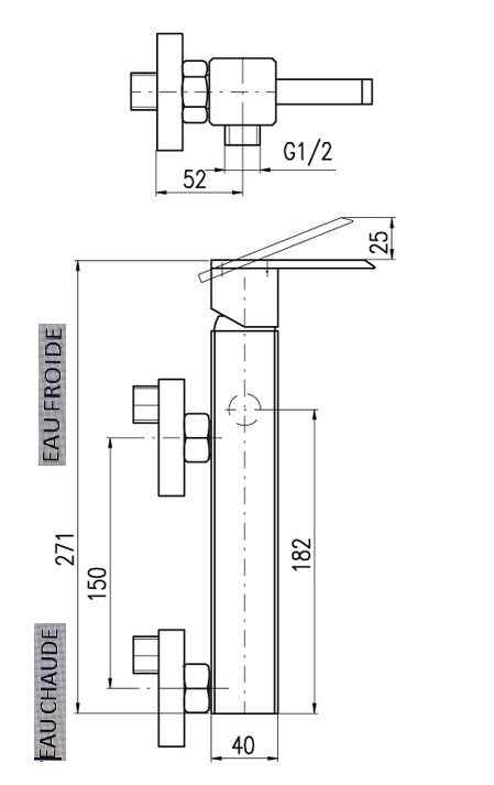 Colonne de douche murale LOIRA 113 cm laiton chromé