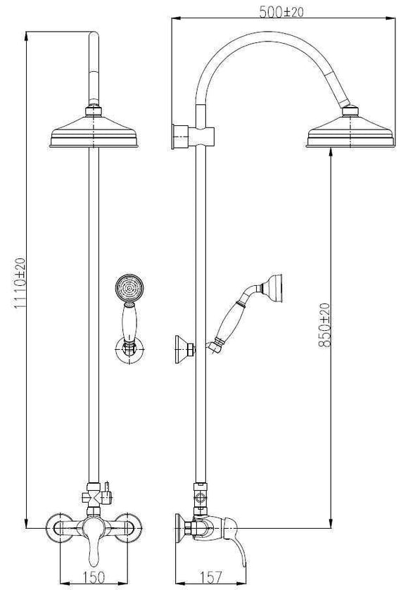 Colonne de douche LABE avec douchette en laiton doré H.111cm