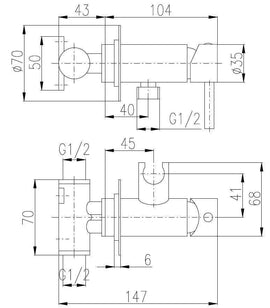 Mitigeur bidet ou WC encastrable SEINA avec douchette en laiton noir mat